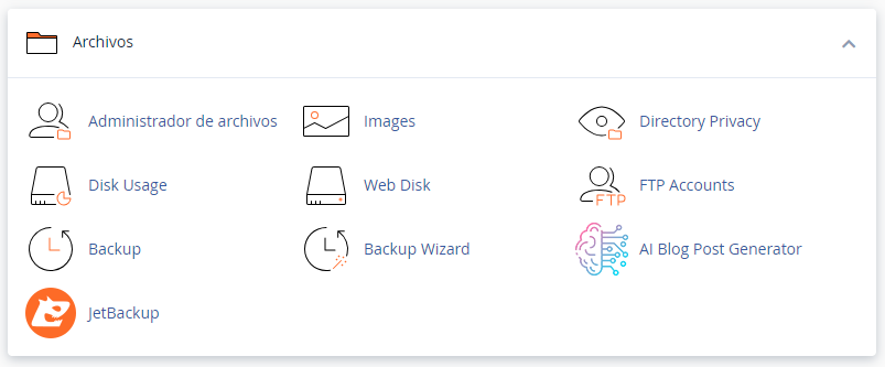 administrador de archivos en cpanel